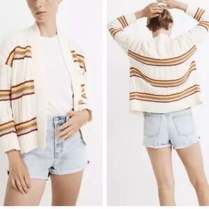Madewell Striped Diaz Open Cardigan Eyelash Open Cable knit Academia Sz M